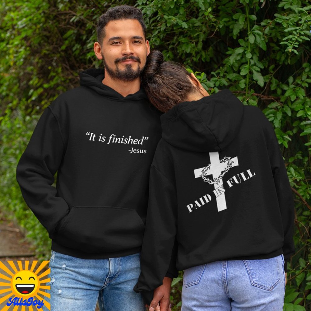 JESUS PAID CROSS IT IS FINISHED 2-Sided Fleece Pullover Hoodie Sweatshirt Black